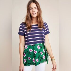 Anthropologie | S | Sonja Floral Multicolored Stripe Short Sleeve Top